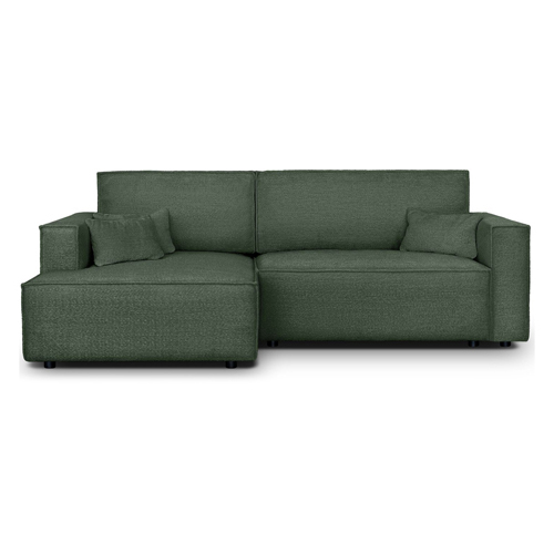 Canapé d'angle à gauche convertible 3 places en tissu bouclé vert foncé - Asti