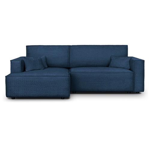 Canapé d'angle à gauche convertible 3 places en tissu bouclé bleu foncé - Asti