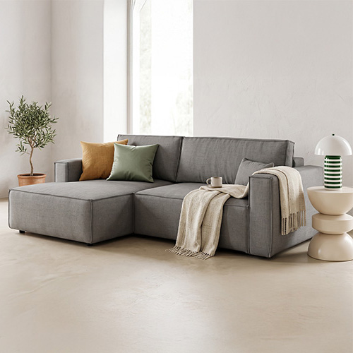 Canapé d'angle à gauche convertible 3 places en tissu chenille gris - Asti
