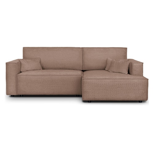 Canapé d'angle à droite convertible 3 places en tissu bouclé rose poudré - Asti