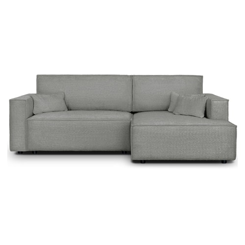 Canapé d'angle à droite convertible 3 places en tissu bouclé gris clair - Asti