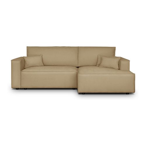 Canapé d'angle à droite convertible 3 places en tissu chenille miel - Asti