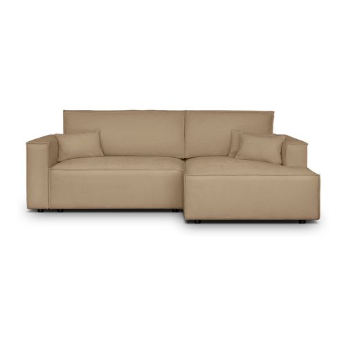 Canapé d'angle à droite convertible 3 places en tissu chenille moka - Asti