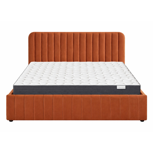Ensemble Lit coffre adulte 180x200cm avec tête de lit en velours terracotta - Ava + Matelas mémoire de forme - Memo HR