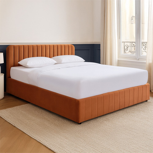 Ensemble Lit coffre adulte 180x200cm avec tête de lit en velours terracotta - Ava + Matelas mémoire de forme - Memo HR