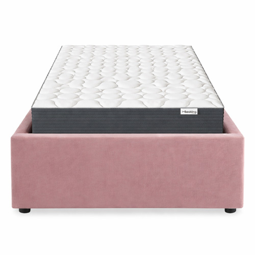 Ensemble Lit coffre adulte 90x190cm en velours rose avec sommier - Handy + Matelas mémoire de forme - Memo HR