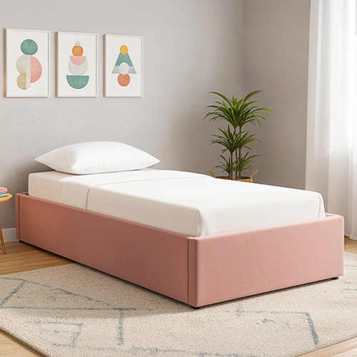 Ensemble Lit coffre adulte 90x190cm en velours rose avec sommier - Handy + Matelas mémoire de forme - Memo HR