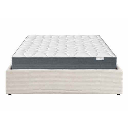 Ensemble Lit coffre adulte 140x190cm en velours côtelé beige avec sommier - Handy + Matelas mémoire de forme - Memo HR
