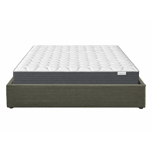 Ensemble Lit coffre adulte 180x200cm en velours côtelé vert avec sommier - Handy + Matelas mémoire de forme - Memo HR