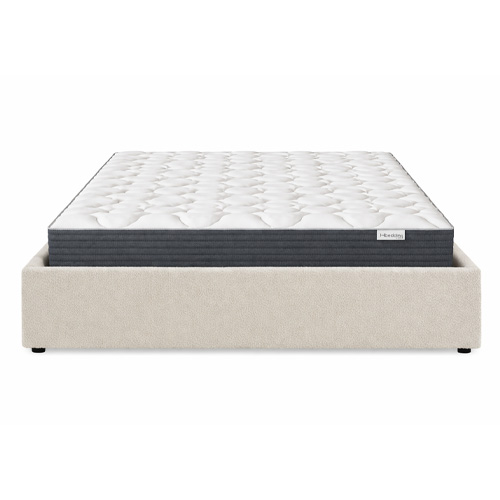 Ensemble Lit coffre adulte 180x200cm en tissu bouclé beige avec sommier - Handy + Matelas mémoire de forme - Memo HR
