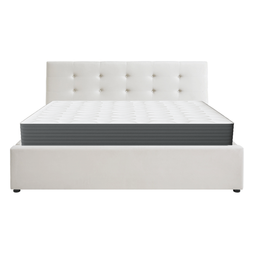 Ensemble Lit coffre adulte 140x190cm avec tête de lit en velours beige - Tina + Matelas mémoire de forme - Memo HR