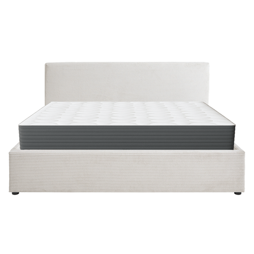 Ensemble Lit coffre adulte 140x190cm avec tête de lit en velours côtelé beige - Tina + Matelas mémoire de forme - Memo HR