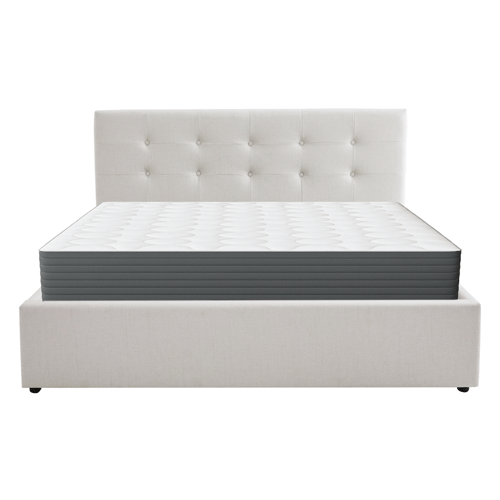 Ensemble Lit coffre adulte 140x190cm avec tête de lit en tissu beige - Tina + Matelas mémoire de forme - Memo HR