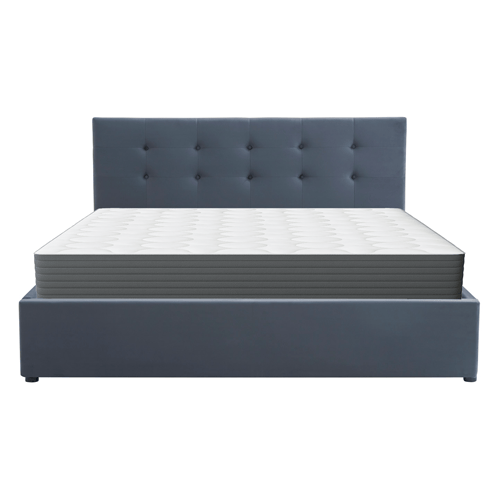 Ensemble Lit coffre adulte 160x200cm avec tête de lit en velours gris foncé - Tina + Matelas mémoire de forme - Memo HR