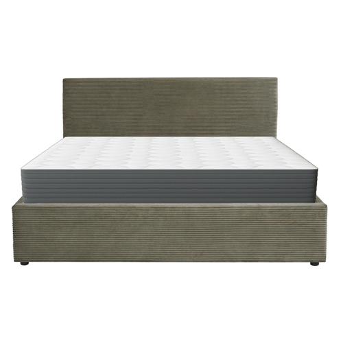 Ensemble Lit coffre adulte 160x200cm avec tête de lit en velours côtelé vert - Tina + Matelas mémoire de forme - Memo HR