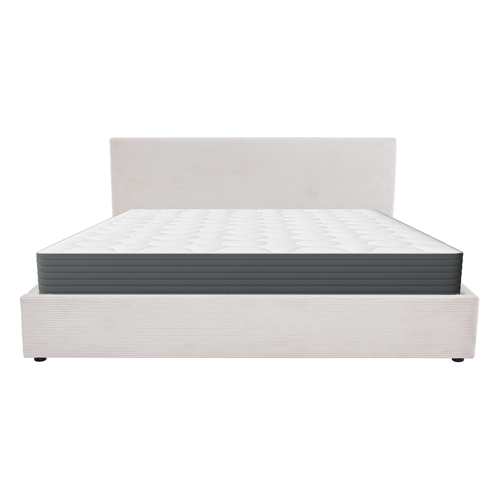 Ensemble Lit coffre adulte 180x200cm avec tête de lit en velours côtelé beige - Tina + Matelas mémoire de forme - Memo HR
