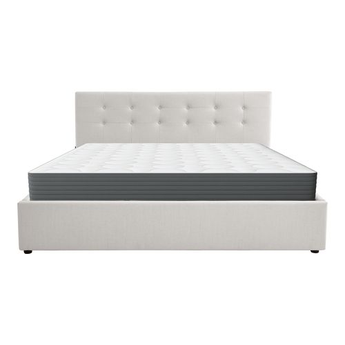 Ensemble Lit coffre adulte 180x200cm avec tête de lit en tissu beige - Tina + Matelas mémoire de forme - Memo HR