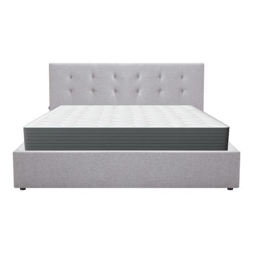 Ensemble Lit coffre adulte 180x200cm avec tête de lit en tissu gris - Tina + Matelas mémoire de forme - Memo HR