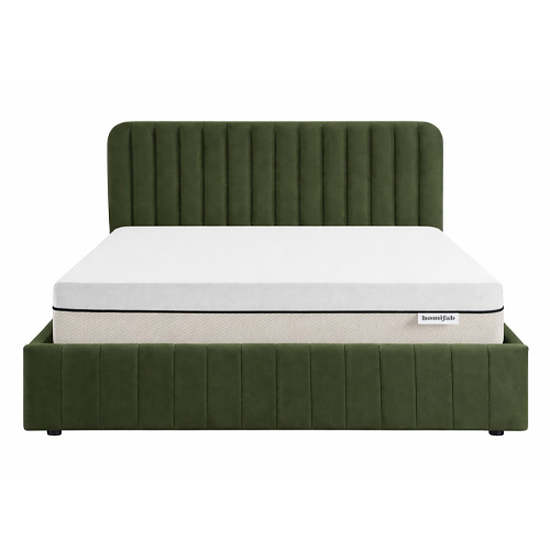 Ensemble Lit coffre adulte 180x200cm avec tête de lit en velours vert kaki - Ava + Matelas ressorts ensachés - Spring Elite