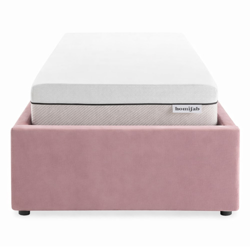 Ensemble Lit coffre adulte 90x190cm en velours rose avec sommier - Handy + Matelas ressorts ensachés - Spring Elite