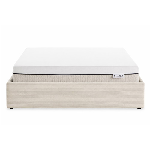 Ensemble Lit coffre adulte 160x200cm en velours côtelé beige avec sommier - Handy + Matelas ressorts ensachés - Spring Elite