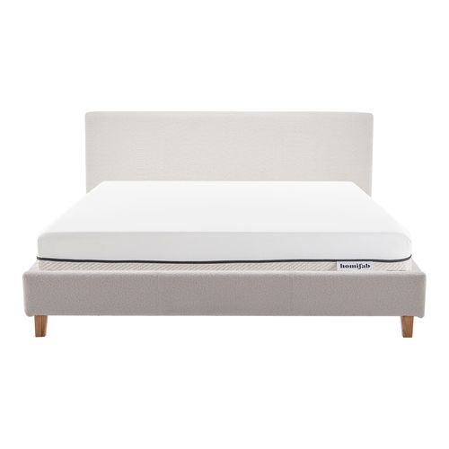 Ensemble Lit adulte 160x200cm avec tête de lit en tissu bouclé beige - Milo + Matelas ressorts ensachés - Spring Elite