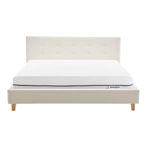 Ensemble Lit adulte 180x200cm avec tête de lit en velours beige - Milo + Matelas ressorts ensachés - Spring Elite