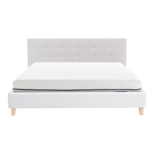 Ensemble Lit adulte 180x200cm avec tête de lit en tissu beige - Milo + Matelas ressorts ensachés - Spring Elite