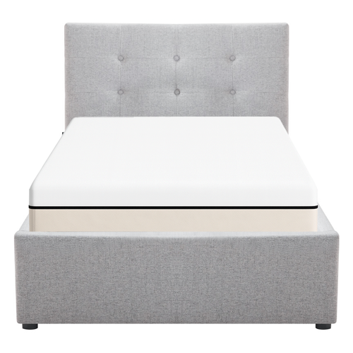 Ensemble Lit coffre adulte 90x190cm avec tête de lit en tissu gris - Tina + Matelas ressorts ensachés - Spring Elite