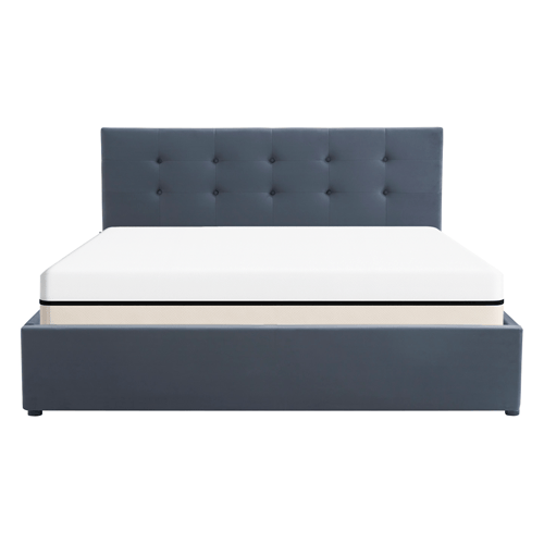 Ensemble Lit coffre adulte 140x190cm avec tête de lit en velours gris foncé - Tina + Matelas ressorts ensachés - Spring Elite
