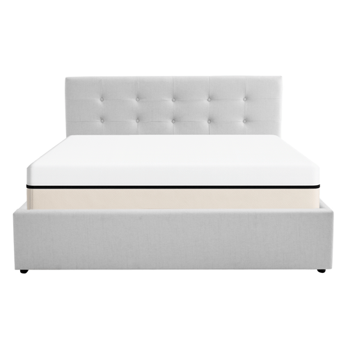 Ensemble Lit coffre adulte 140x190cm avec tête de lit en tissu gris - Tina + Matelas ressorts ensachés - Spring Elite