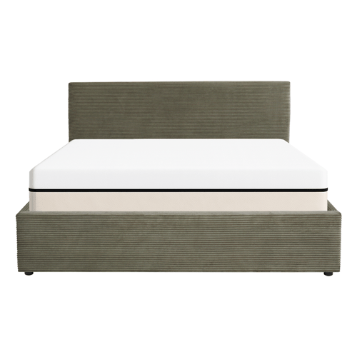 Ensemble Lit coffre adulte 160x200cm avec tête de lit en velours côtelé vert - Tina + Matelas ressorts ensachés - Spring Elite