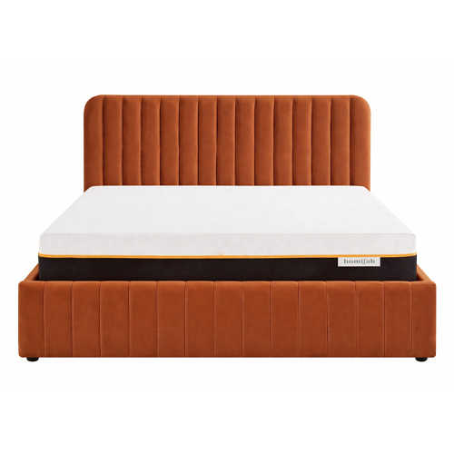 Ensemble Lit coffre adulte 180x200cm avec tête de lit en velours terracotta - Ava + Matelas mémoire de forme - Dual Confort
