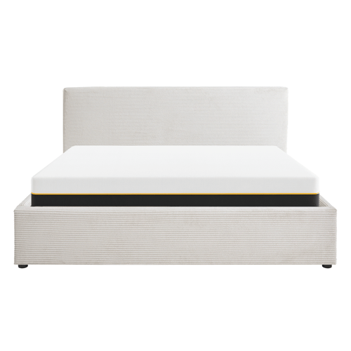 Ensemble Lit coffre adulte 160x200cm avec tête de lit en velours côtelé beige - Tina + Matelas mémoire de forme - Dual Confort