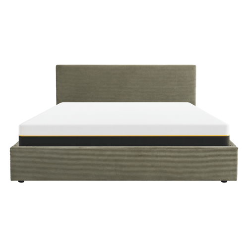 Ensemble Lit coffre adulte 160x200cm avec tête de lit en velours côtelé vert - Tina + Matelas mémoire de forme - Dual Confort