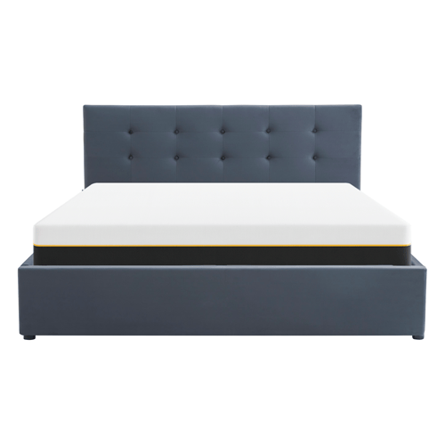 Ensemble Lit coffre adulte 180x200cm avec tête de lit en velours gris foncé - Tina + Matelas mémoire de forme - Dual Confort