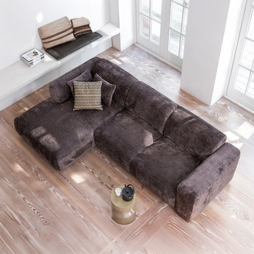 Canapé d'angle à gauche en tissu chenille marron - Cloud