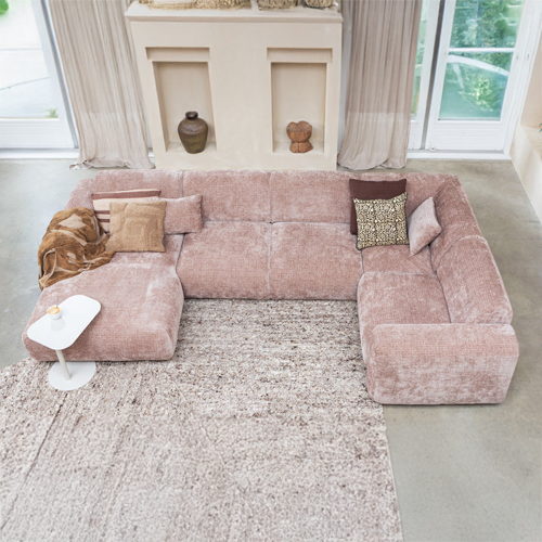 Canapé d'angle XXL à droite en tissu chenille tissée vieux rose - Cloud