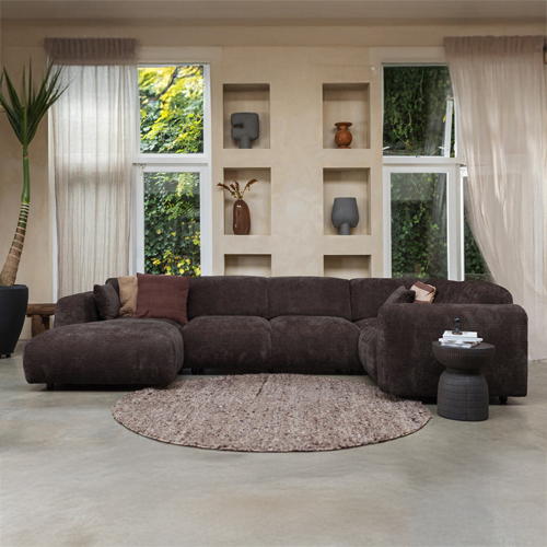 Canapé d'angle XXL à droite en tissu chenille tissée marron - Cloud