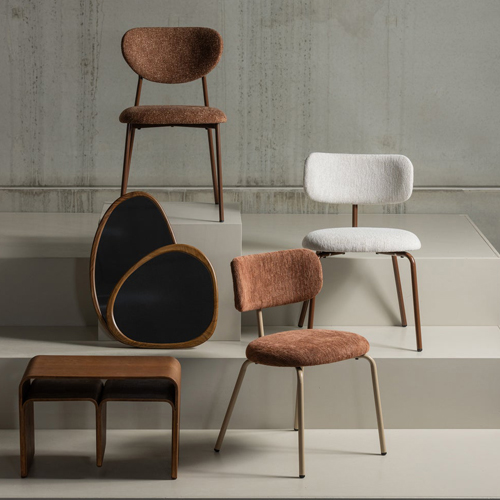 Chaise de salle à manger moderne en tissu tissé marron - Travis