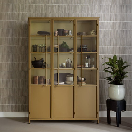 Vitrine 3 portes en métal thermolaqué jaune moutarde - Exhibit