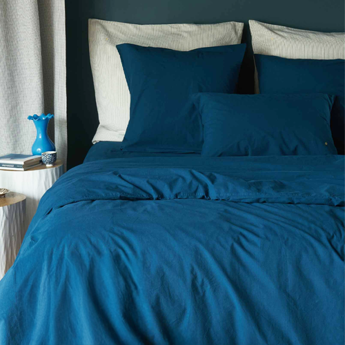 Drap housse en coton bio bleu 140 x 200 cm - Celeste