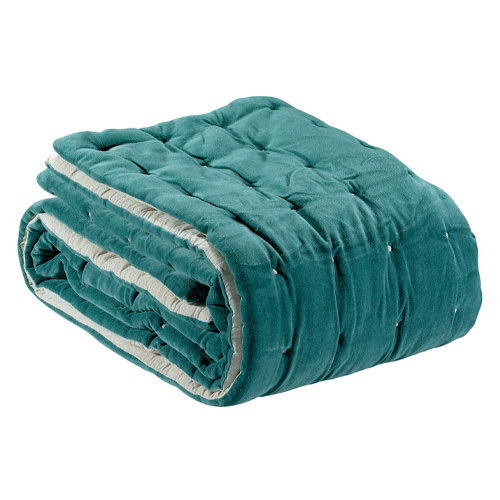 Chemin de lit en velours uni Vert de gris 90 x 240 cm - Elise