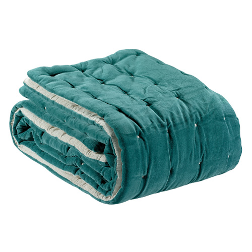 Edredon en velours uni Vert de gris 160 x 160 cm - Elise