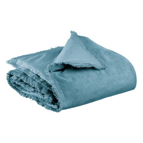 Edredon en velours Bleu acier 85 x 200 cm - Fara