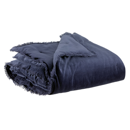 Jeté de lit en velours Bleu marine 260 x 260 cm - Fara