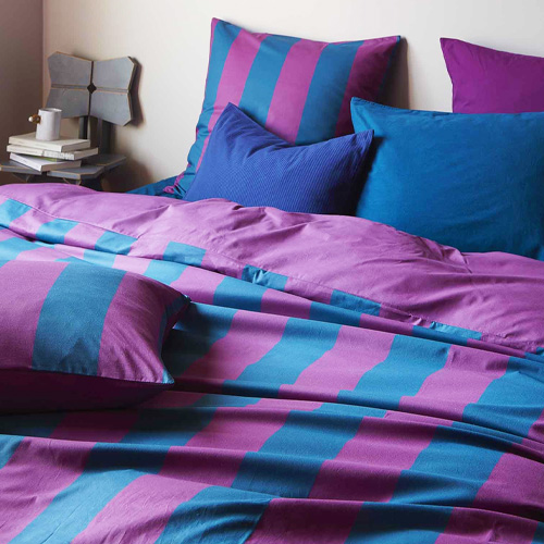Lot de 2 Taies d'oreiller en coton bio rayée Violet/bleu 65 x 65 cm - Malo