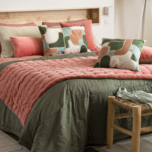 Jeté de lit en coton Vert 260 x 260 cm - Tika