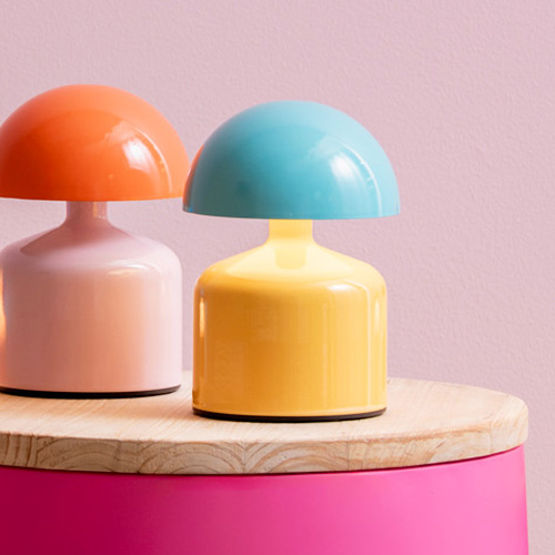 Lampe de table champignon LED en métal jaune et bleu - Impetu
