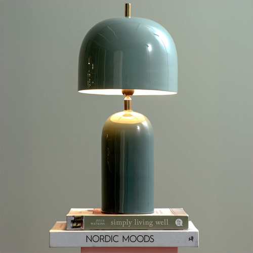 Lampe à poser champignon en métal émaillé bleu jean avec bleu brume - Rico